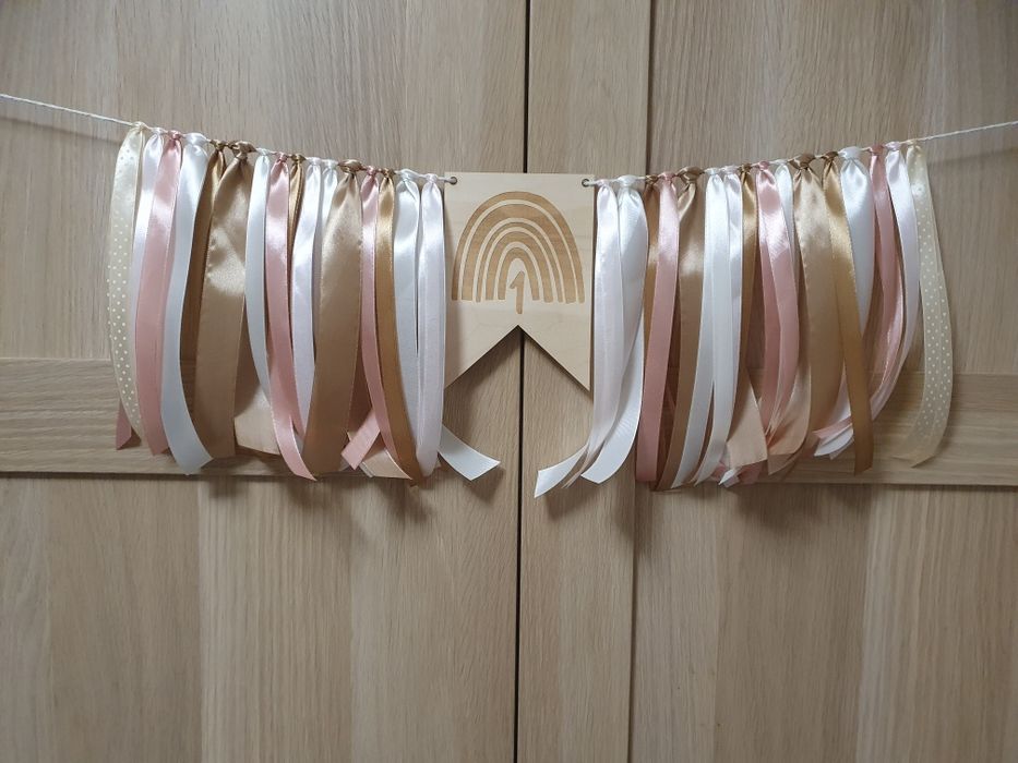 Girlanda boho tęcza ozdoba na roczek drewniany proporczyk
