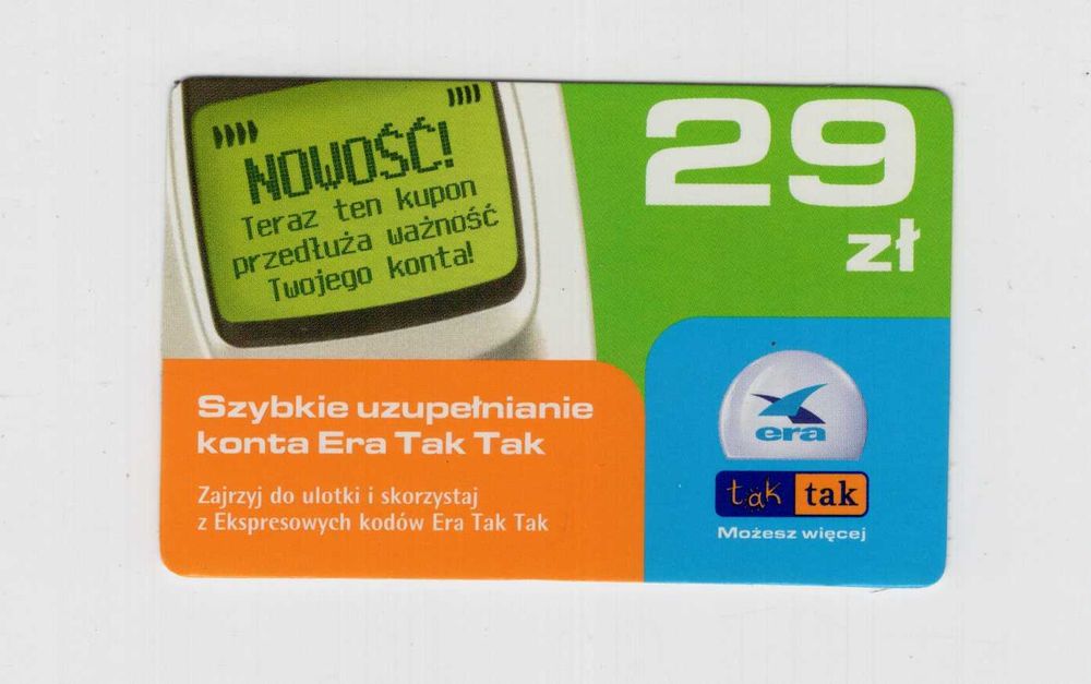 Karta pre paid Era Tak Tak 29 zł (zielone tło) 31.12.2004