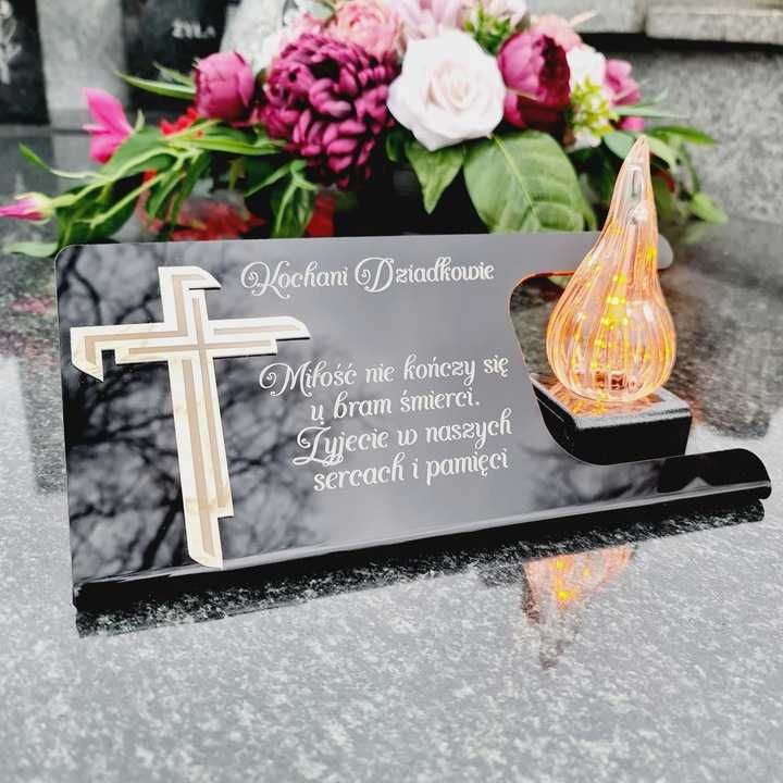 ZNICZ NA grób dla DZIADKÓW podstawka na cmentarz LAMPKA LED