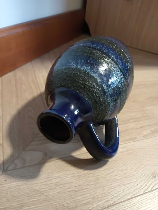 Wazon ceramiczny z uchem butla Strehla kobaltowy