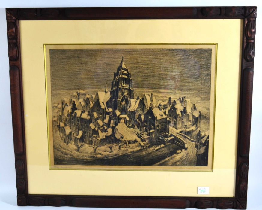 Rycina "Sneeuw" Edmond van Dooren Belgia lata 20te rama 60/47cm