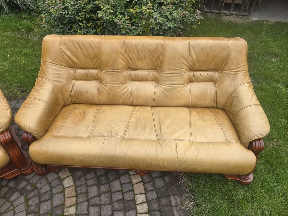 Zestaw wypoczynkowy 3 + 1 + 1, skóra,sofa,  2 x fotel