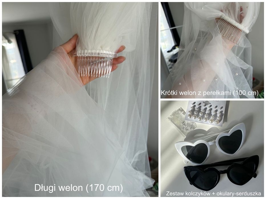 Suknia ślubna z rękawkami - brokat, perełki, kwiaty - księżniczka