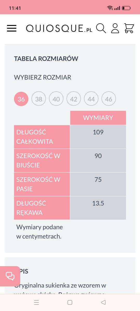 Sukienka midi wizytowa quiosque rozmiar  36 S