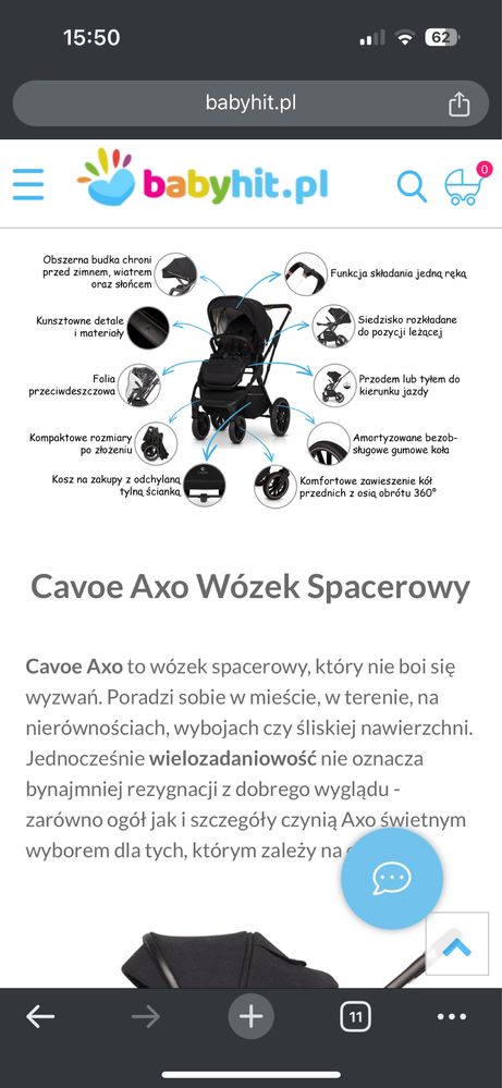 wozek spacerowka Cavoe Axo uzywany szary