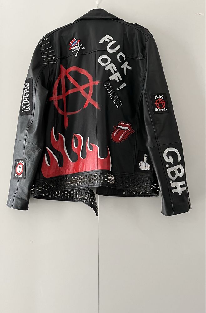 Kurtka skóra naturalna ręcznie zdobiona punk rock