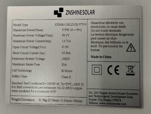Modulo Fotovoltaico / Painel Solar Fotovoltaico 575W