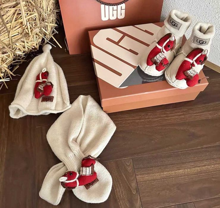 Zestaw trójczęściowy na zimą dla niemowląt (czapka, szal, buty)