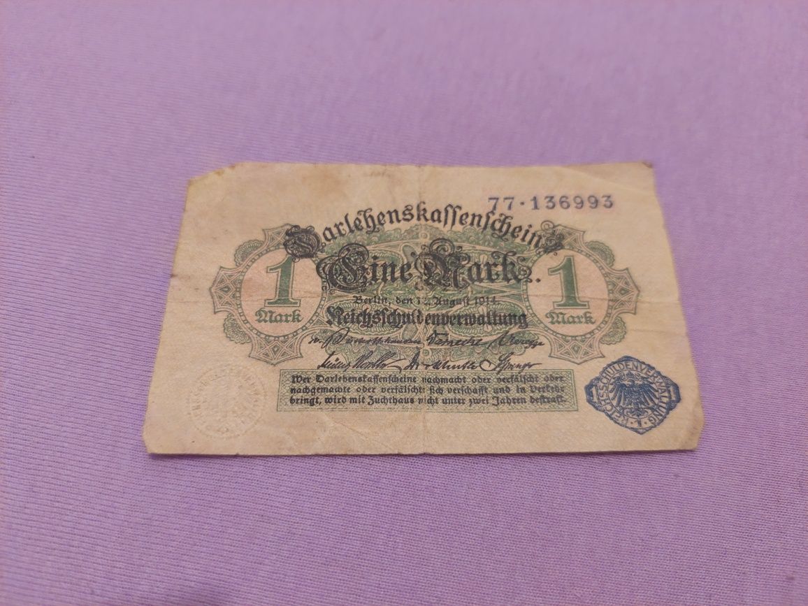 Banknot 1 Marka niemiecka 1914 czarny nadruk 77•136993