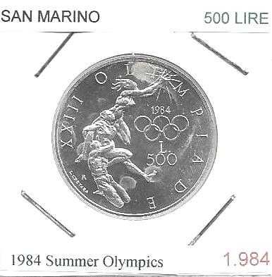 San Marino -  500 Lire - 1984 -  Jogos Olímpicos 1984- -Moeda de Prata
