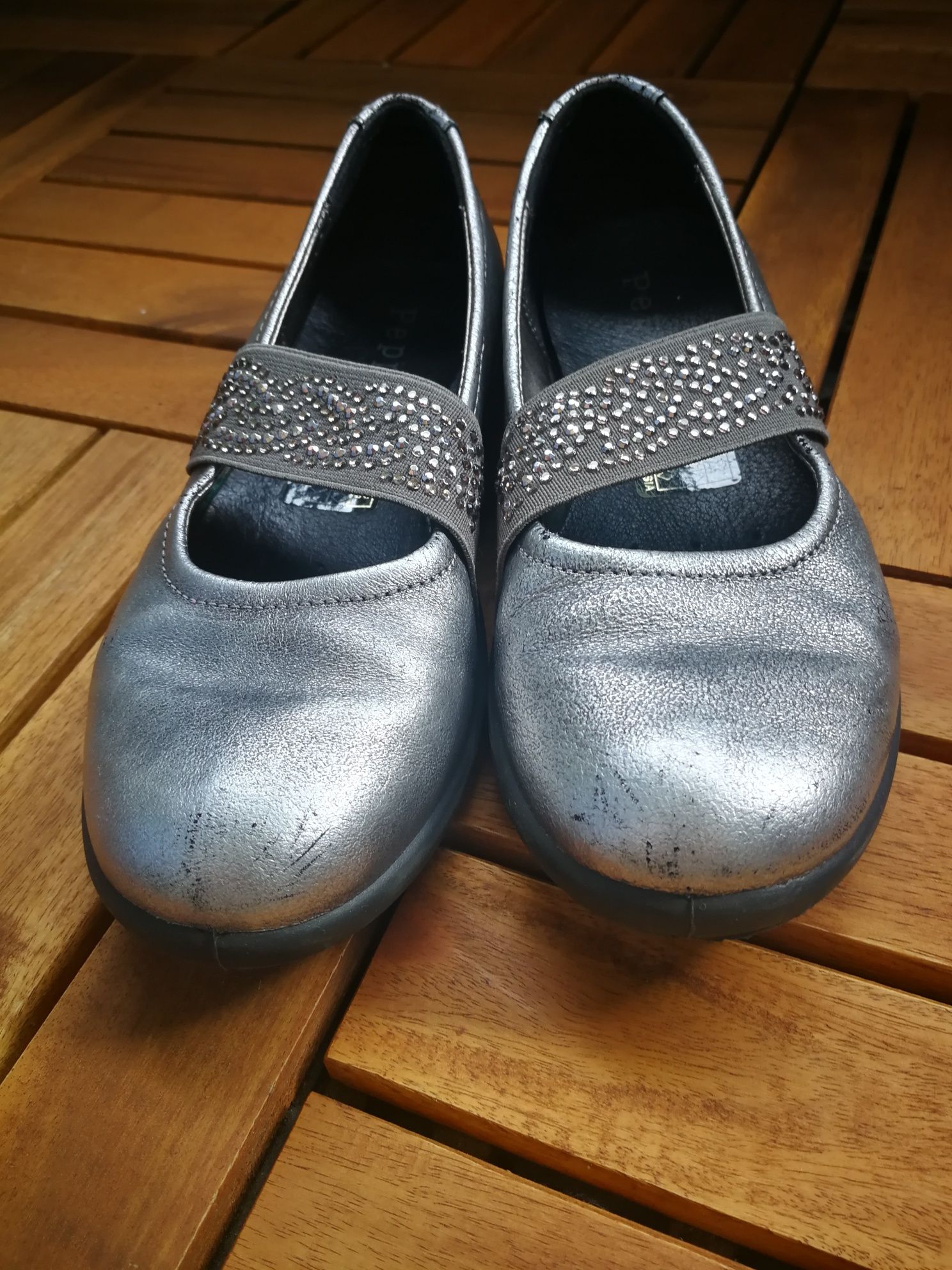Buty pantofelki srebrne balerinki