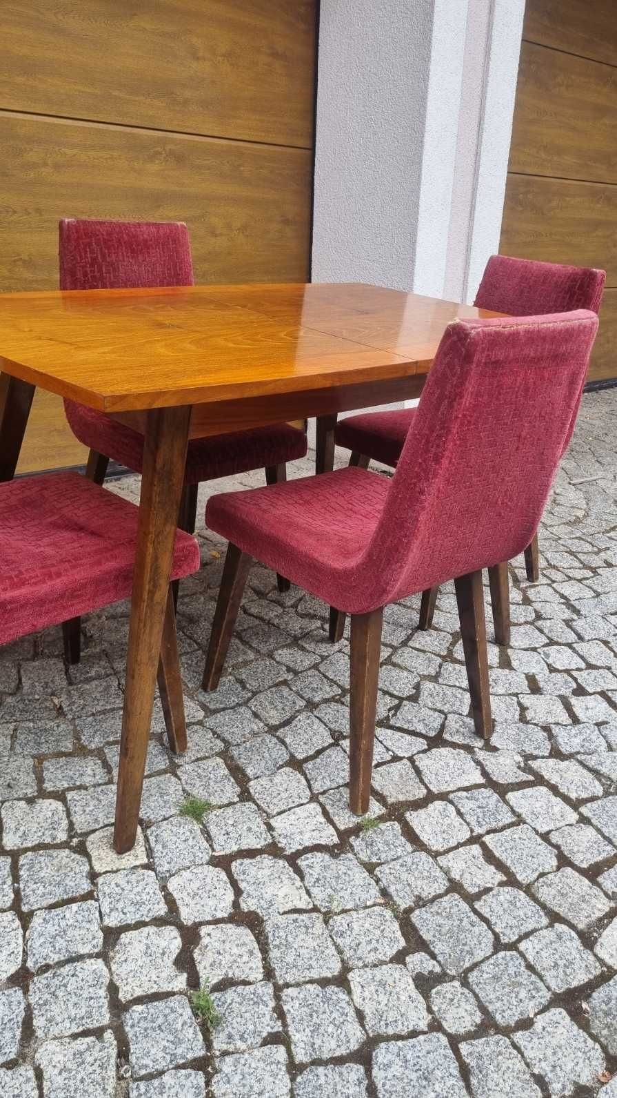 Stół i 4 krzesła Lejkowski Leśniewski 1326 Design PRL Mid Century
