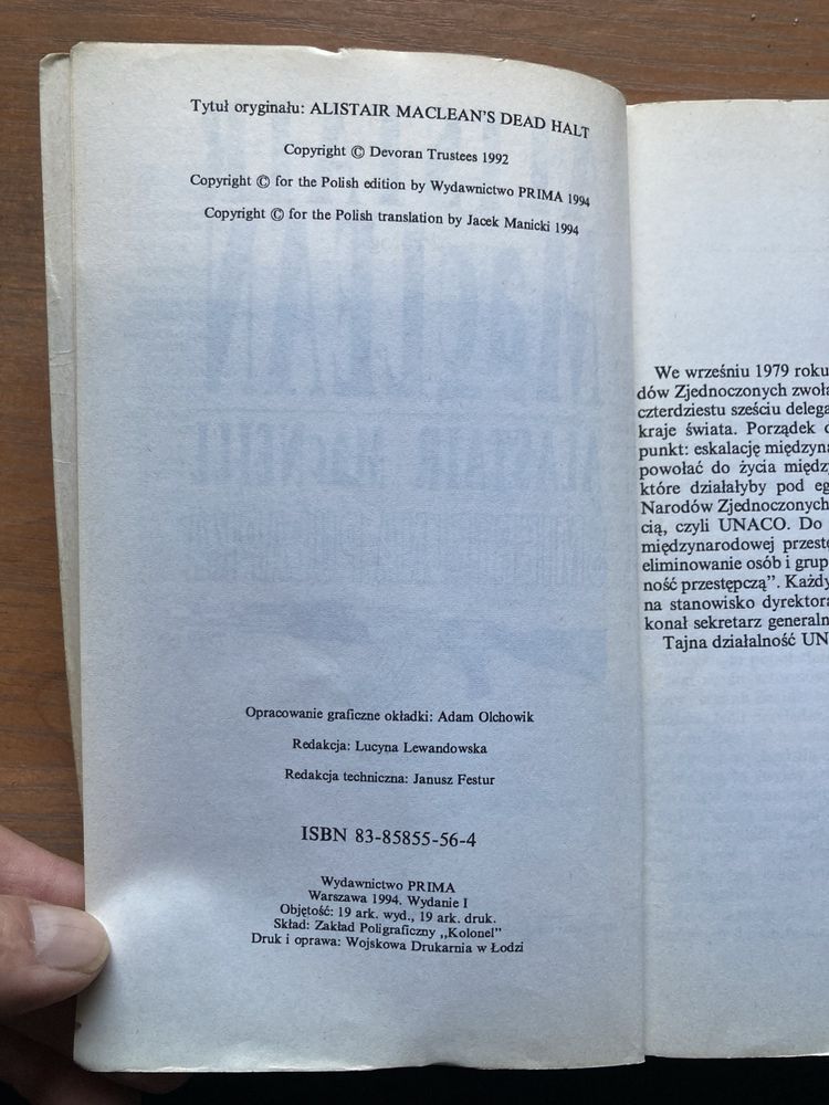 Książka pt,,Śmiertelna pułapka” Alistair Maclean 1994 stan -3