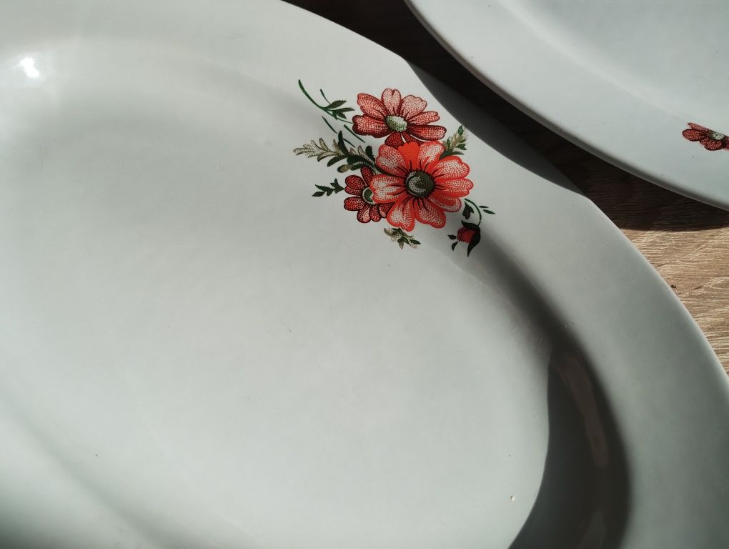 Półmisek półmiski talerze Tułowice porcelit PRL vintage białe w kwiaty