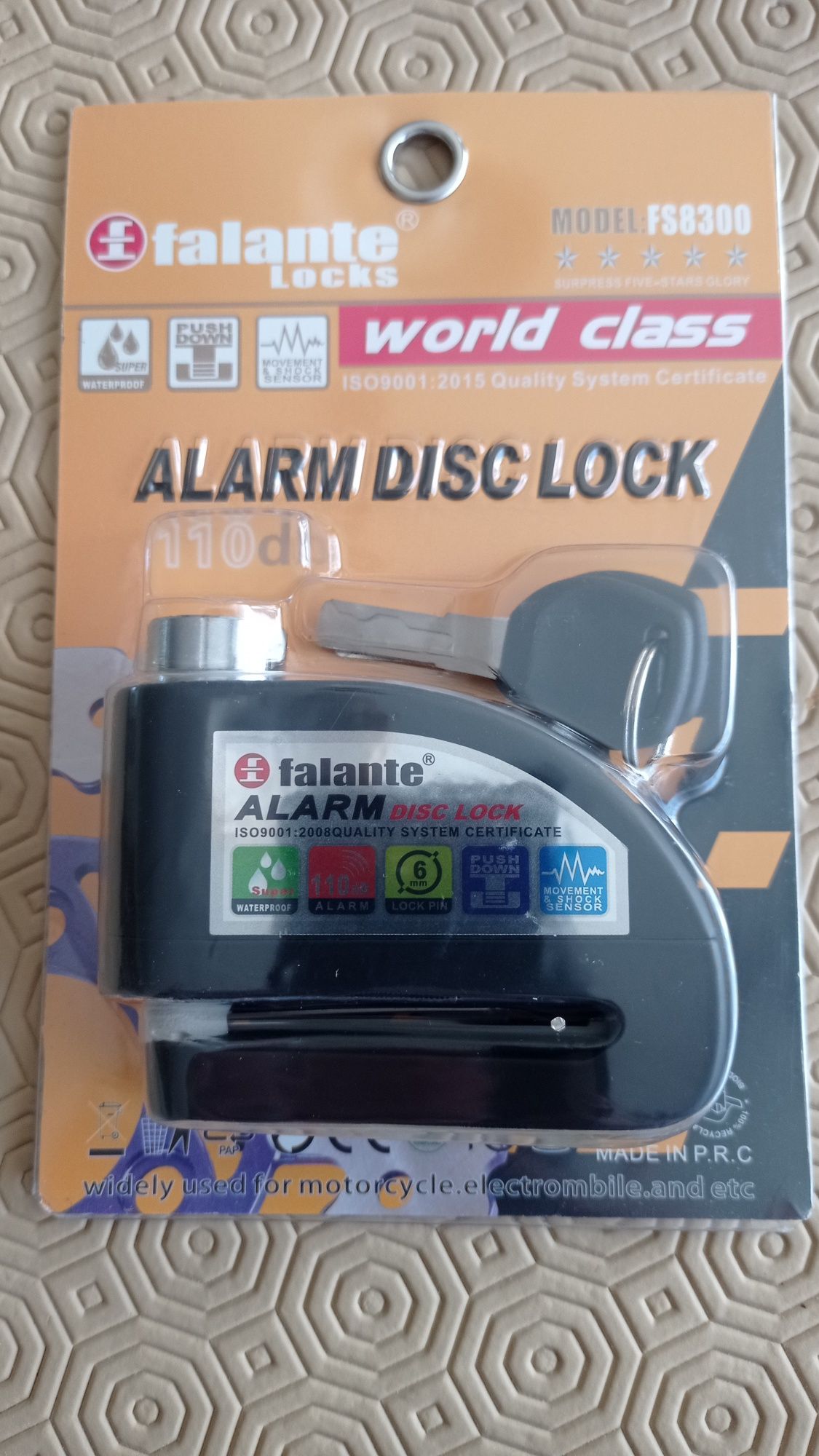 Cadeado com alarme para moto com fita de segurança