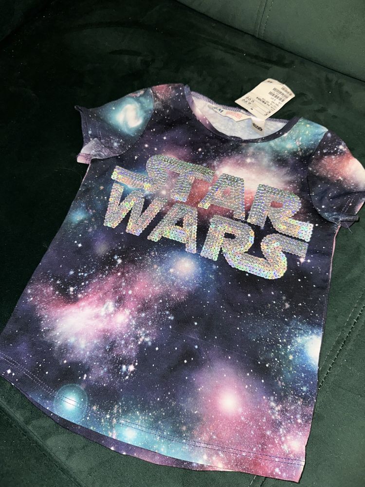 Koszulka, T-Shitr H&M Star Wars cekiny, kosmos 98/104, 2-4 lat