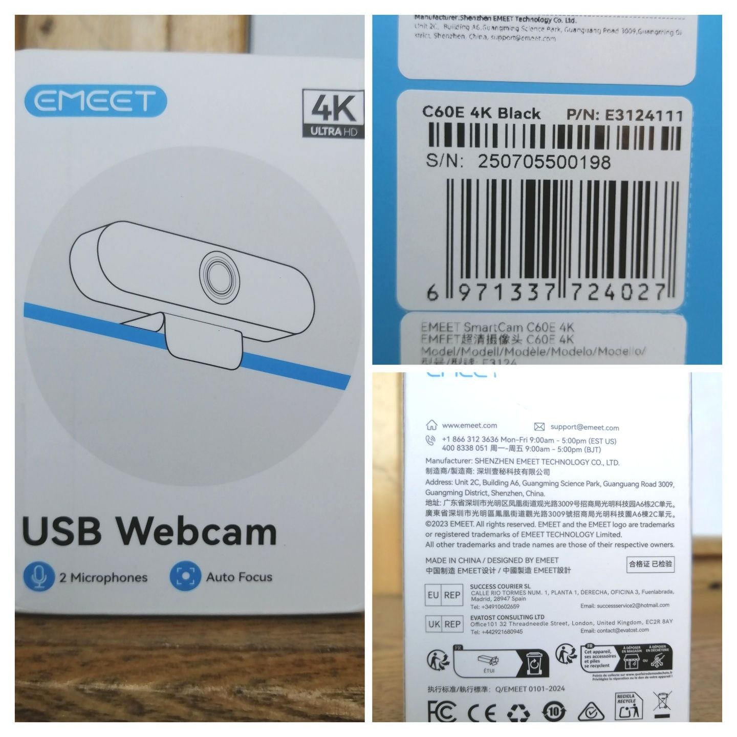 Веб-камера 4K EMEET C60E з автофокусом, 60fps, кут огляду 73°, 8MP