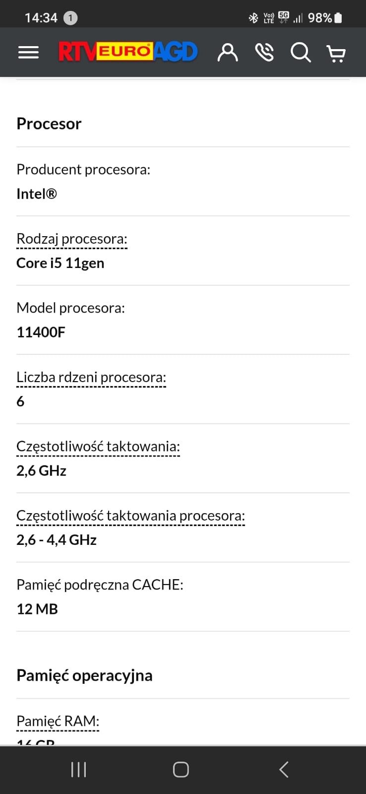 Acer Nitro 50 N50-620 i5-11400F - 16GB RAM