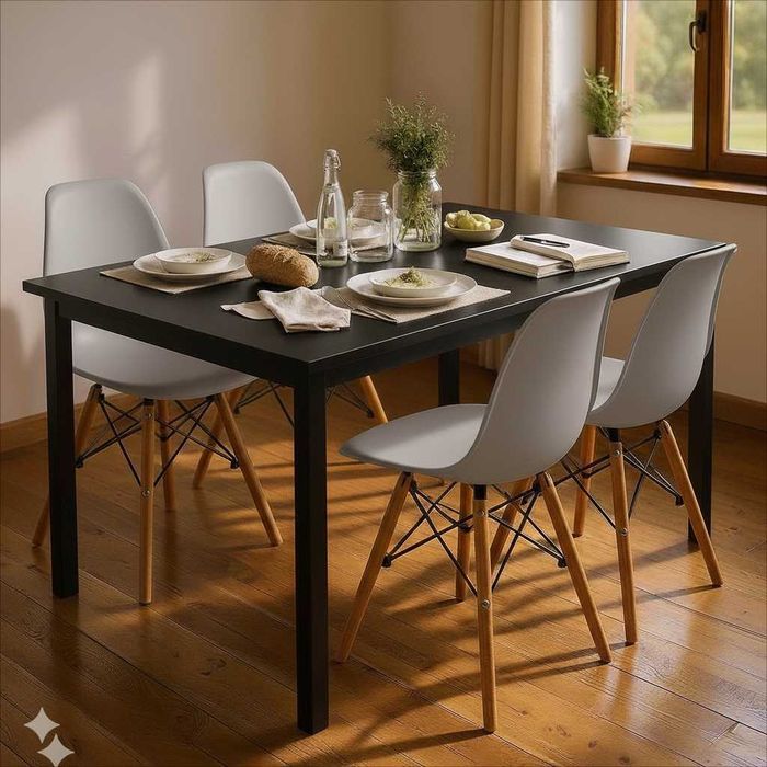 NOWY Czarny Stół Z Krzesłami Do Jadalni Kuchni Salonu Stolik i Krzesła