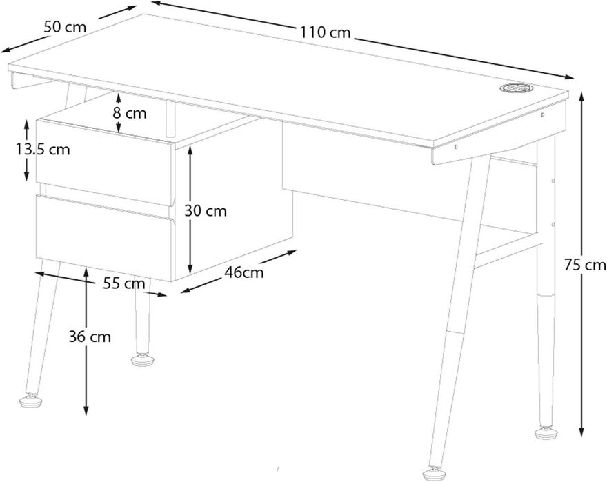 Biurko 110 cm szer z 2 szufladami i systemem zarządzania