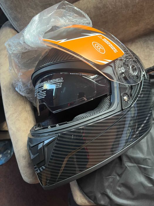 Мото шлем карбон Helmet інтеграл  глянець LVS з очками розмір L