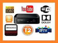 Тюнер T2 с просмотром YouTube IPTV WiFi HDMI USB MEGOGO UKC 12В и 220В
