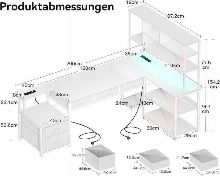 Biurko Narożne Gamingowe LED z szufladami Coleshome 210 x 110 cm