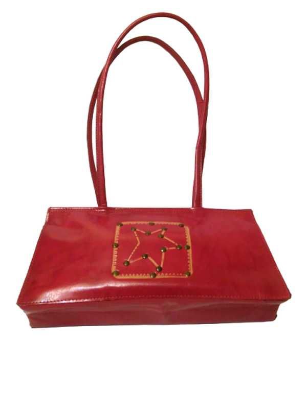 Красная сумка из натуральной кожи genuine leather с заклепками, индия
