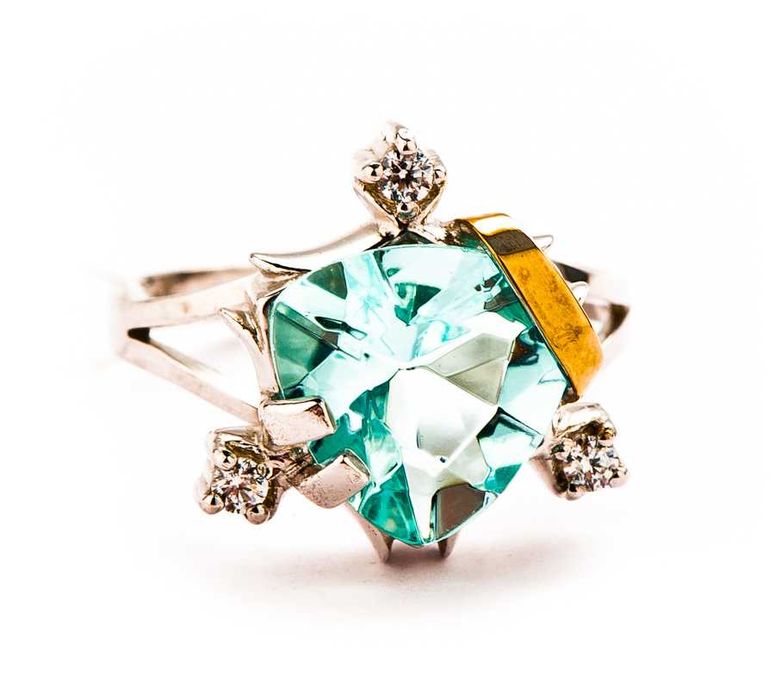 Lazurowy Srebrno-Złoty Pierścionek - 6,16g - Srebrny Pierścionek