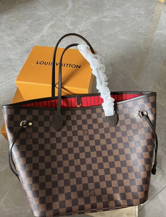Torebka shopper damska LV Louis Vuitton Neverfull MM brązowa kratka