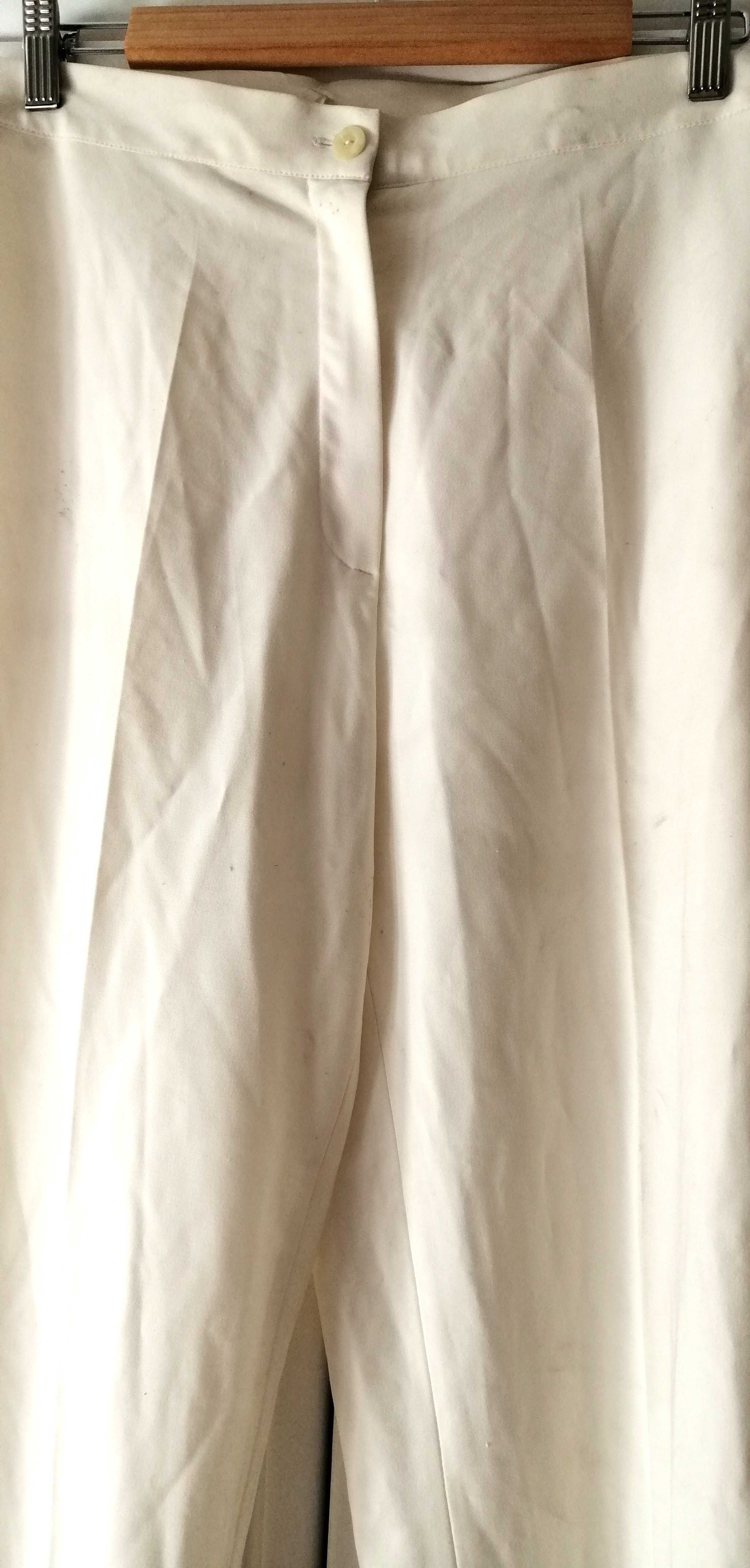 eleganckie białe spodnie z szerokimi nogawkami i wysokim stanem 40L