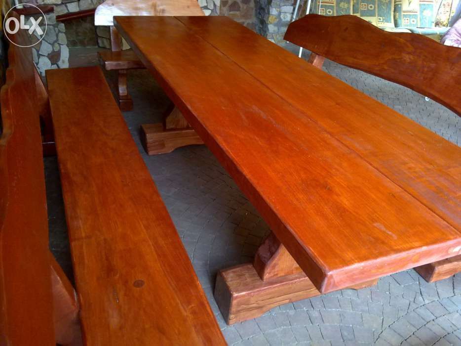 Stół z drewna topolowy 200 cm z +4 ławki meble ogrodowe, altany