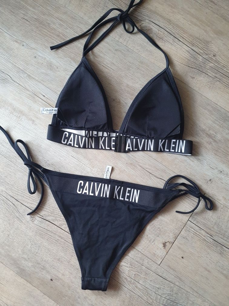 Strój kostium kąpielowy Calvin Klein r. S wiązany czarny oryginalny