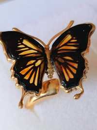 Rezerwacja Pierścionek motyl bursztyn bałtycki i srebro złocone