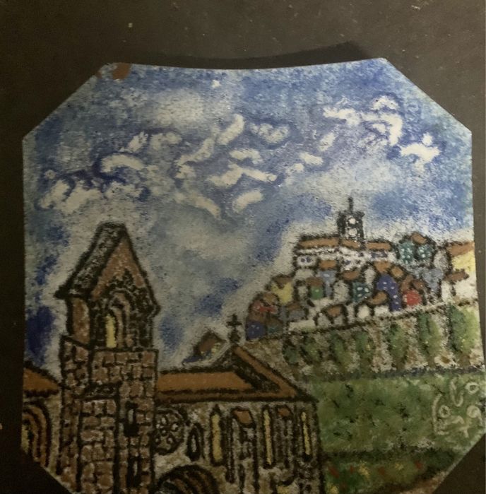 Pintura de Coimbra em prato latão 1979 Autor Cobre Oportunidade