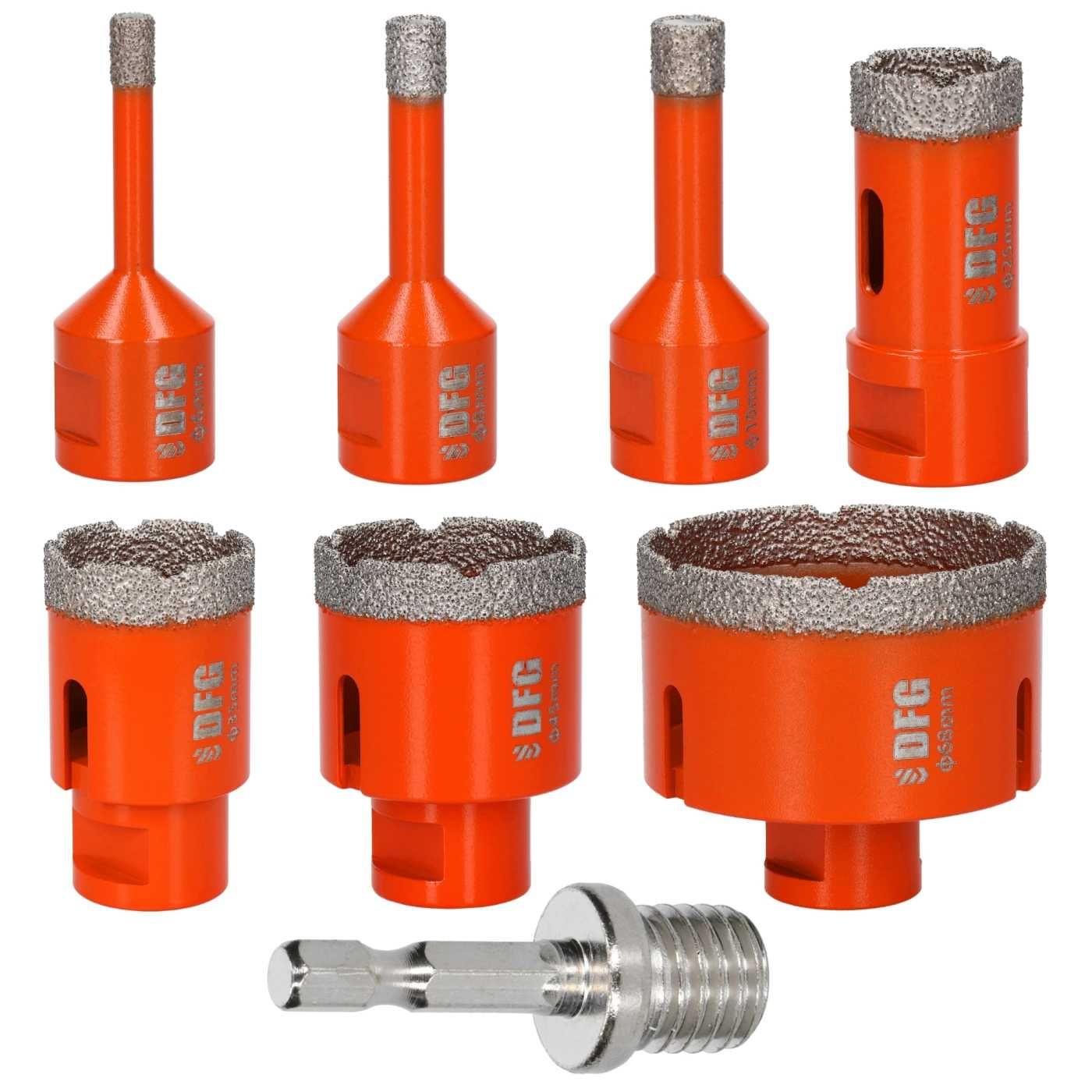 Zestaw 7 otwornic PREMIUM do gresu , kamienia + adapter HEX NOWE DFG