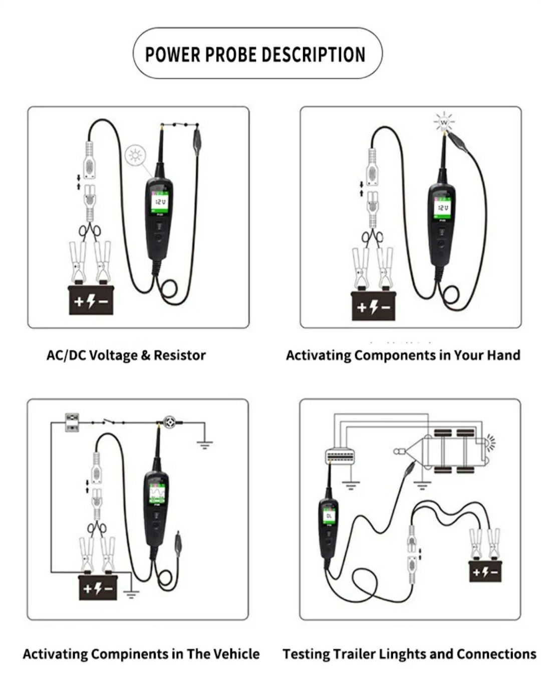 Тестер диагностический, автоцепей(Power probe)TopDiag  P100 12/24 V