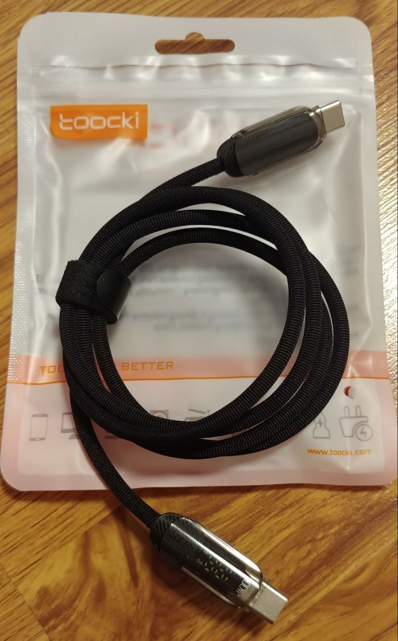 Новый USB type-c кабель toocki 100w 1м с экраном / 1.2м с подсветкой