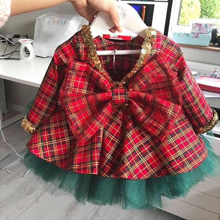 SUKIENKA świąteczna KRATA TIUL 116-122 cm czerwona święta Nowa