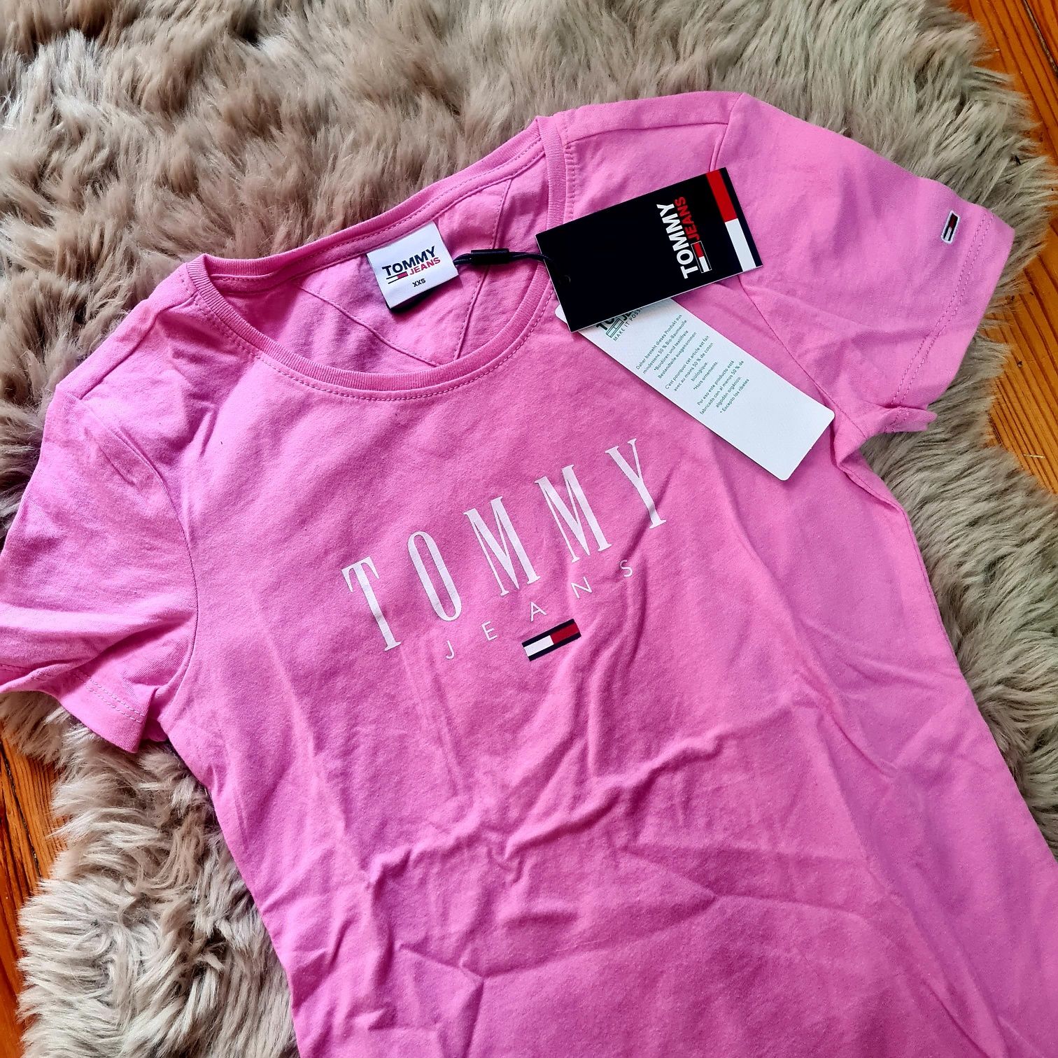 Tommy Hilfiger t-shirt koszulka różowa XXS z logo nowa z metką z zalan