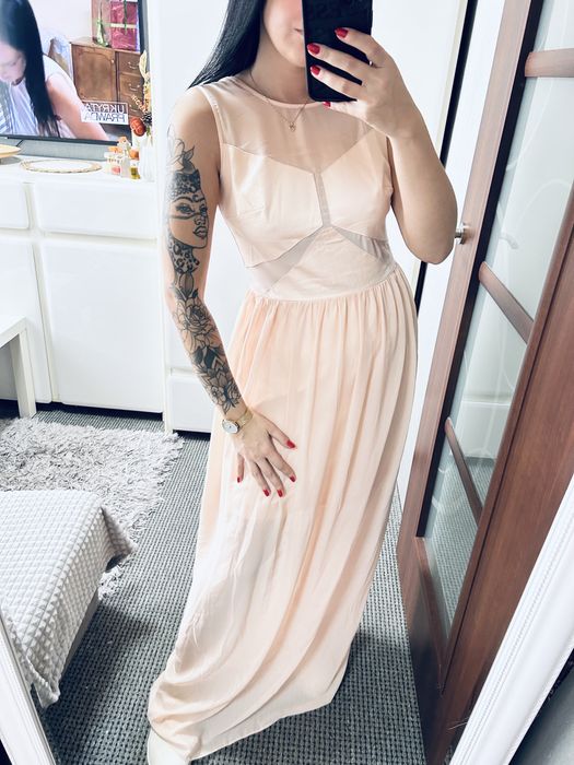 Dluga sukienka Aggi M L z paskiem maxi elegnacka wesele balowa bawełna