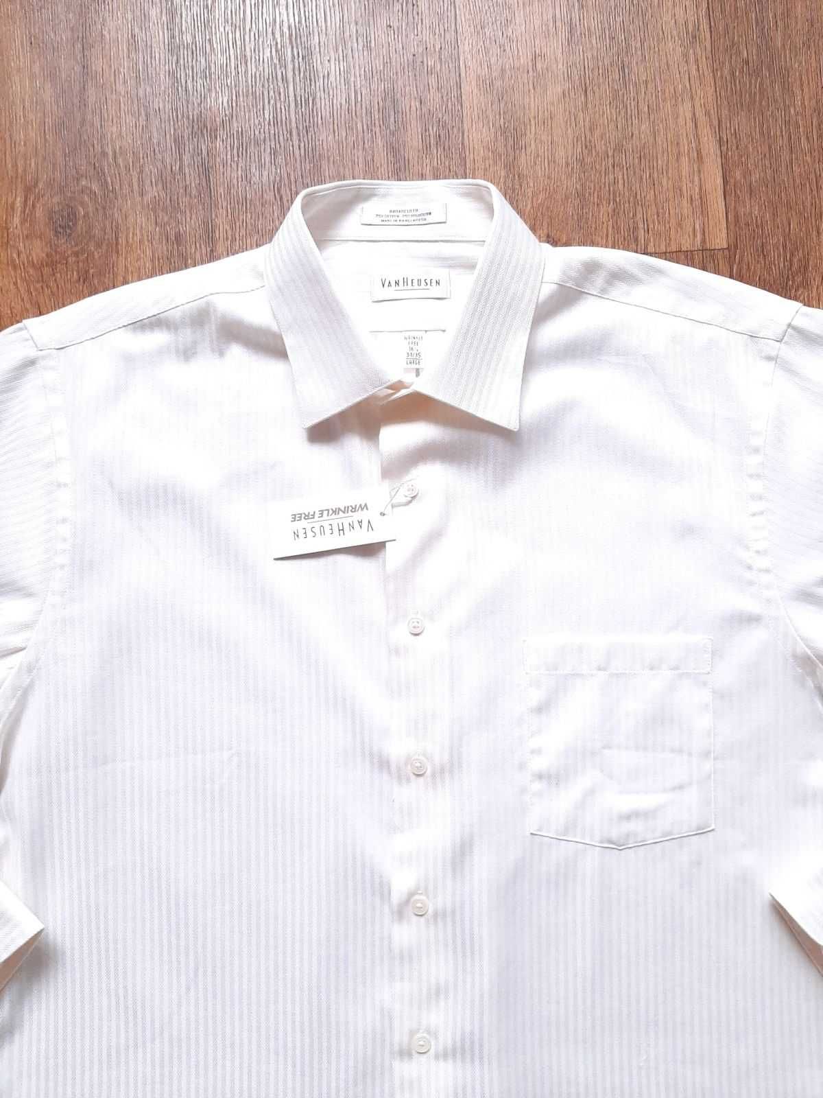 Рубашка белая van heusen  светло-бежевая xl, хлопок 16,5"