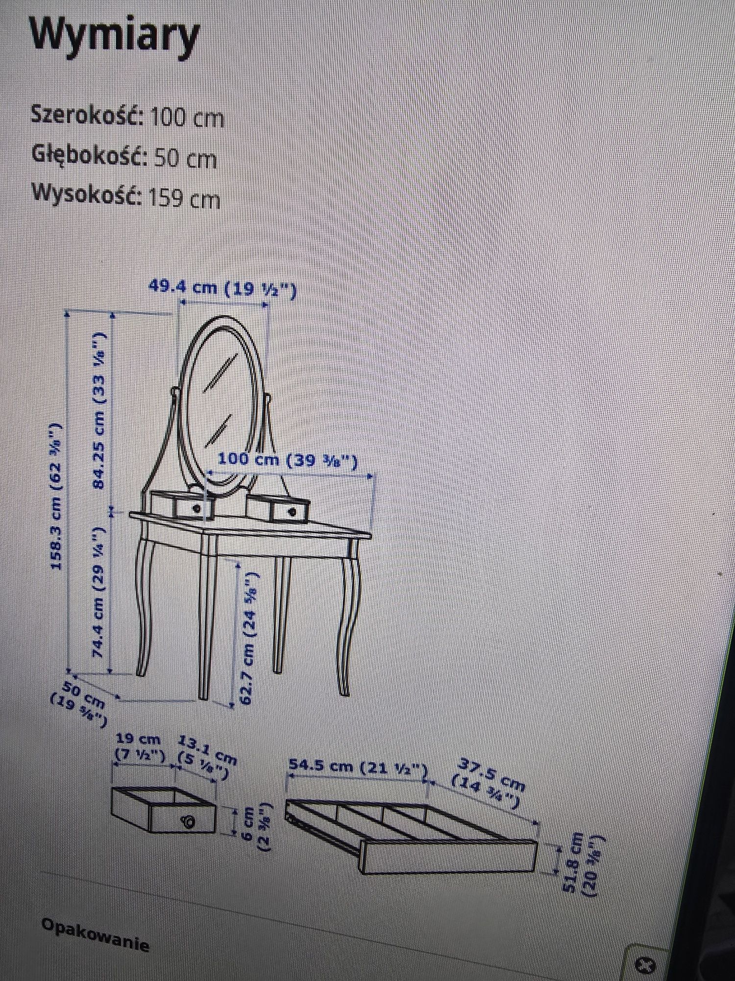 Toaletka biała HEMNES + taboret