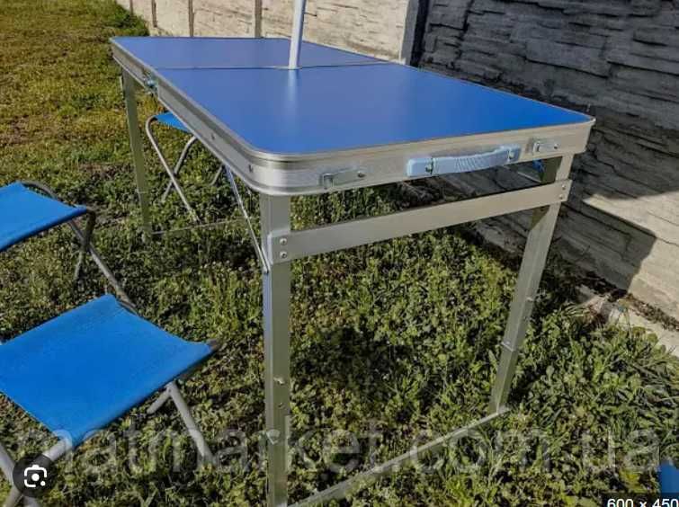 Стол для пикника усиленный ножки квадратные+4 стула Синий