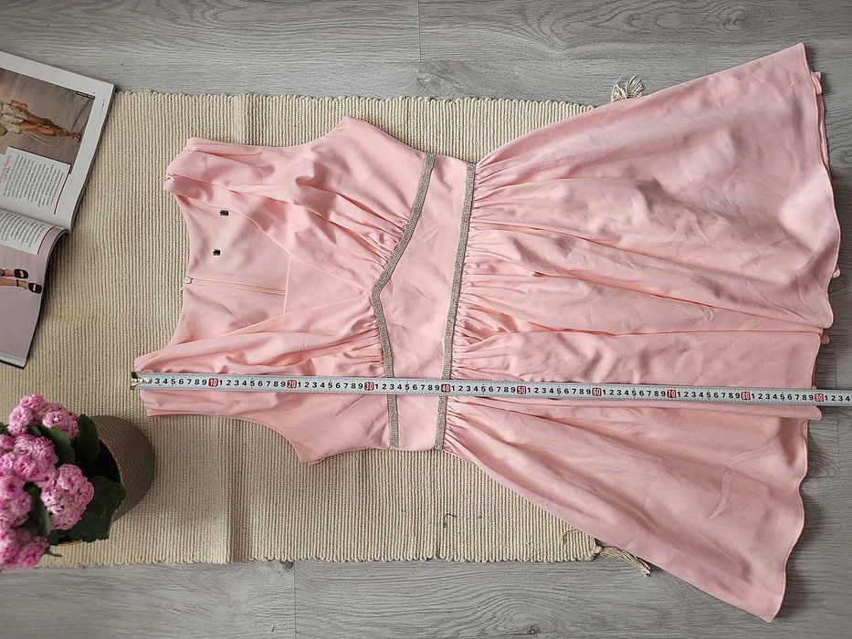 Sukienka rozkloszowana różowa kryształki wesele komunia chrzciny L XL