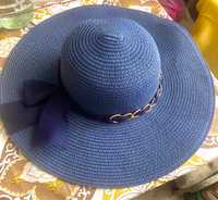 Синего цвета соломенная ,шляпа 57-58 го размера