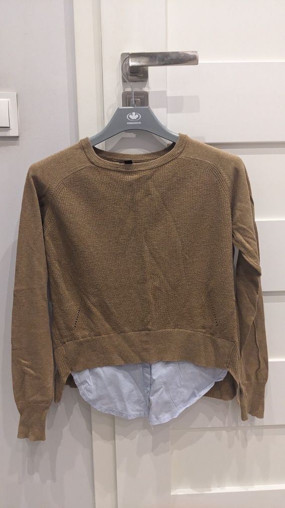 Mango S 36 sweter z koszulą  elegancki brązowy Smart casual dams