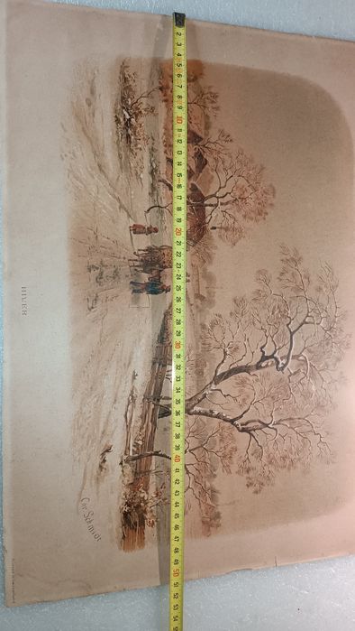 Antiga Gravura paisagem campestre produzida na Suiça