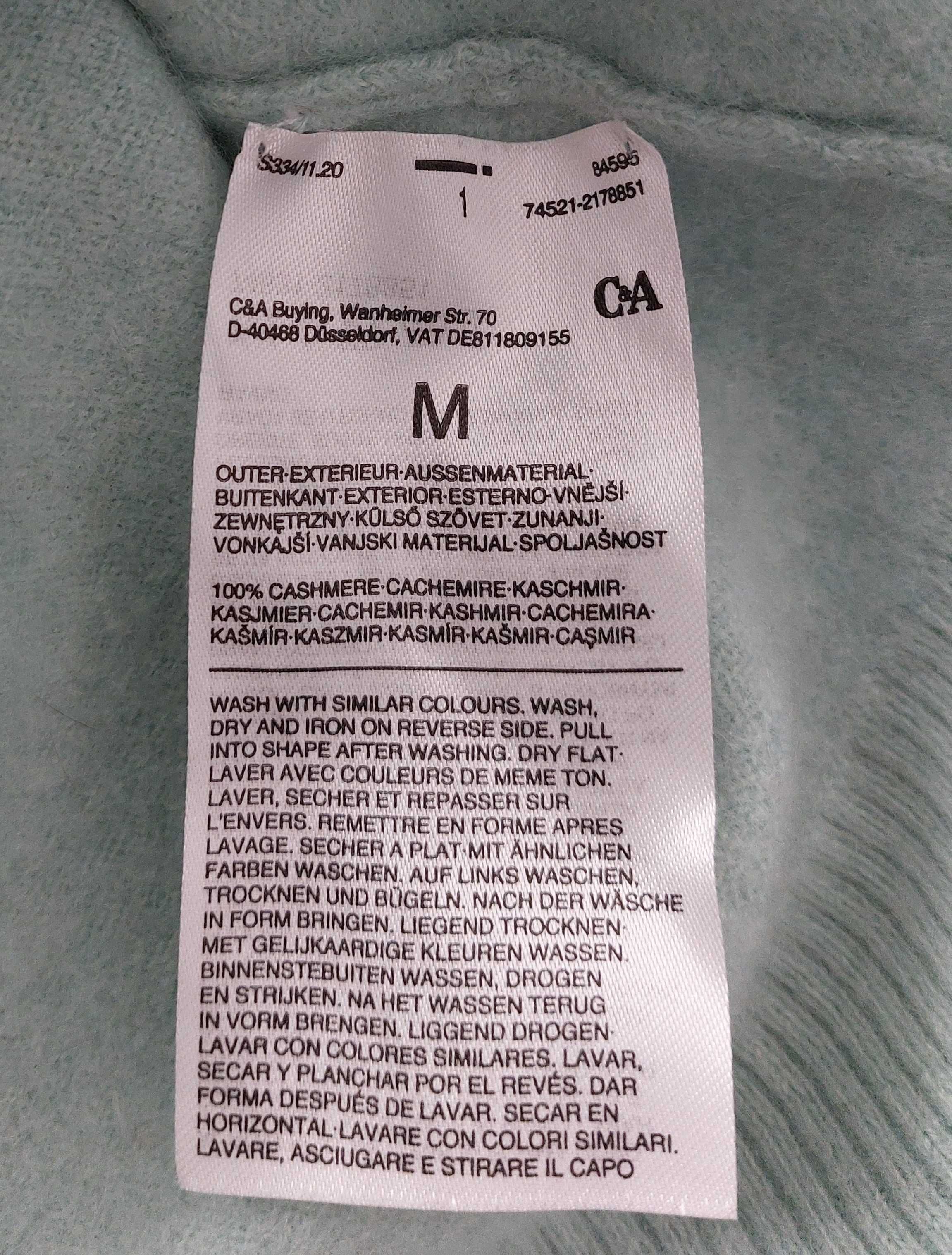 Miętowy sweter C&A z kaszmiru 100%