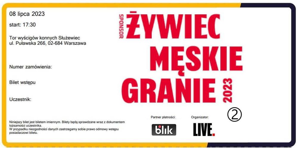 Męskie Granie Warszawa Sobota 08.07.2023 - dwa bilety